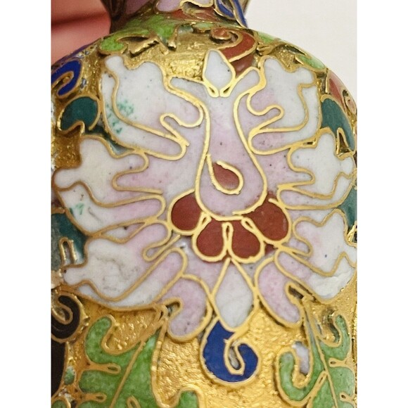 VTG Antique Chinese Cloisonne Enamel Brass Bud Vase Miniature 3” Floral Lotus - Picture 7 of 12